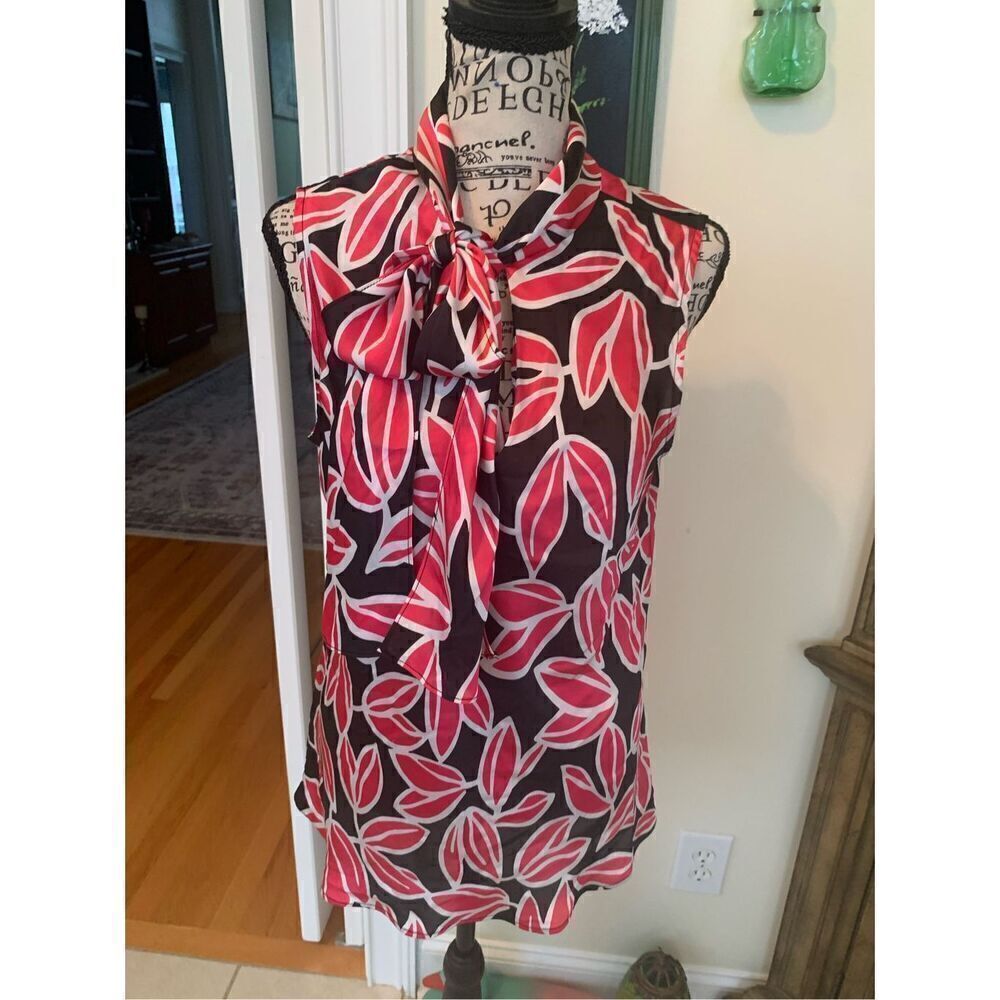 Nine West Women's Floral Tie Neck Blouse